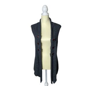 Boho Hippie Wool & Angora Blend Gray Knit Open Front Sweater Vest Women's Size S